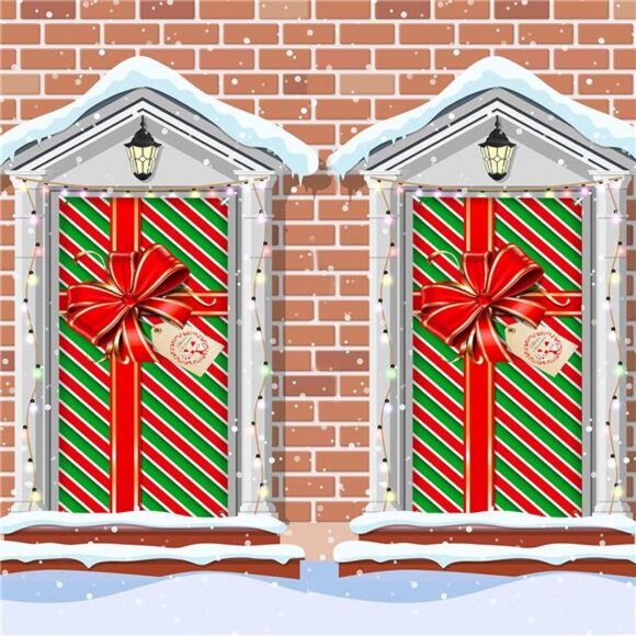 2 Pcs Christmas Door Cover Decoration Christmas Bowknot Photography Backdrop - Picture 1 of 8